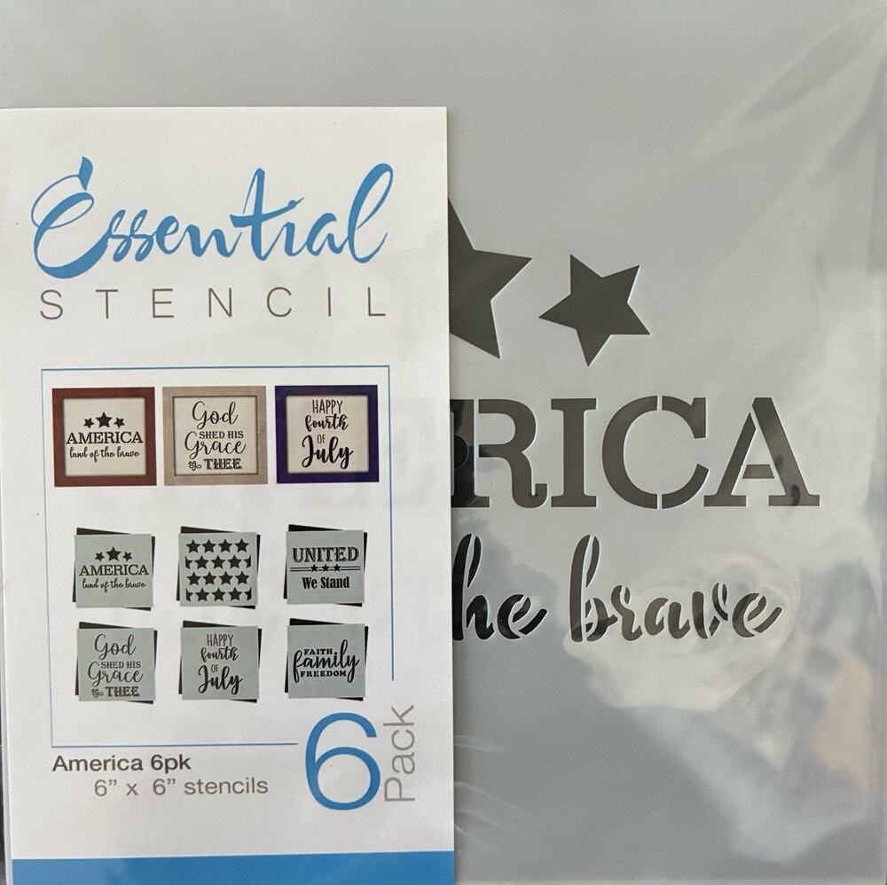 Essential Stencil Reuseable America 6 Pk Mini Set Flexible Washable Strong 6”